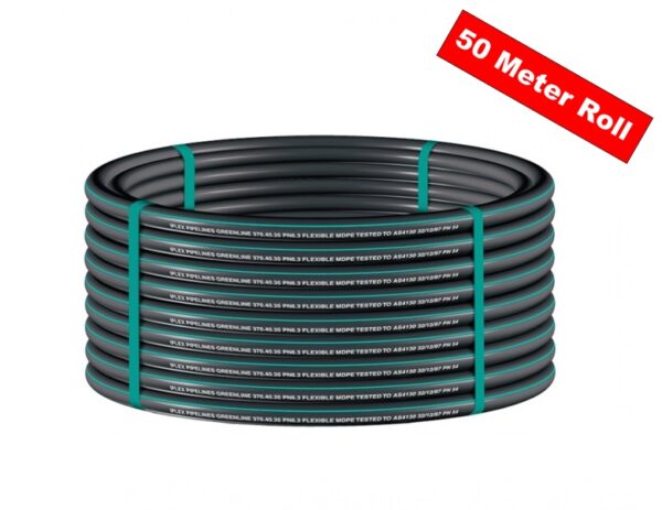 25mm x 50m MDPE Green/Black Rainwater Pipe