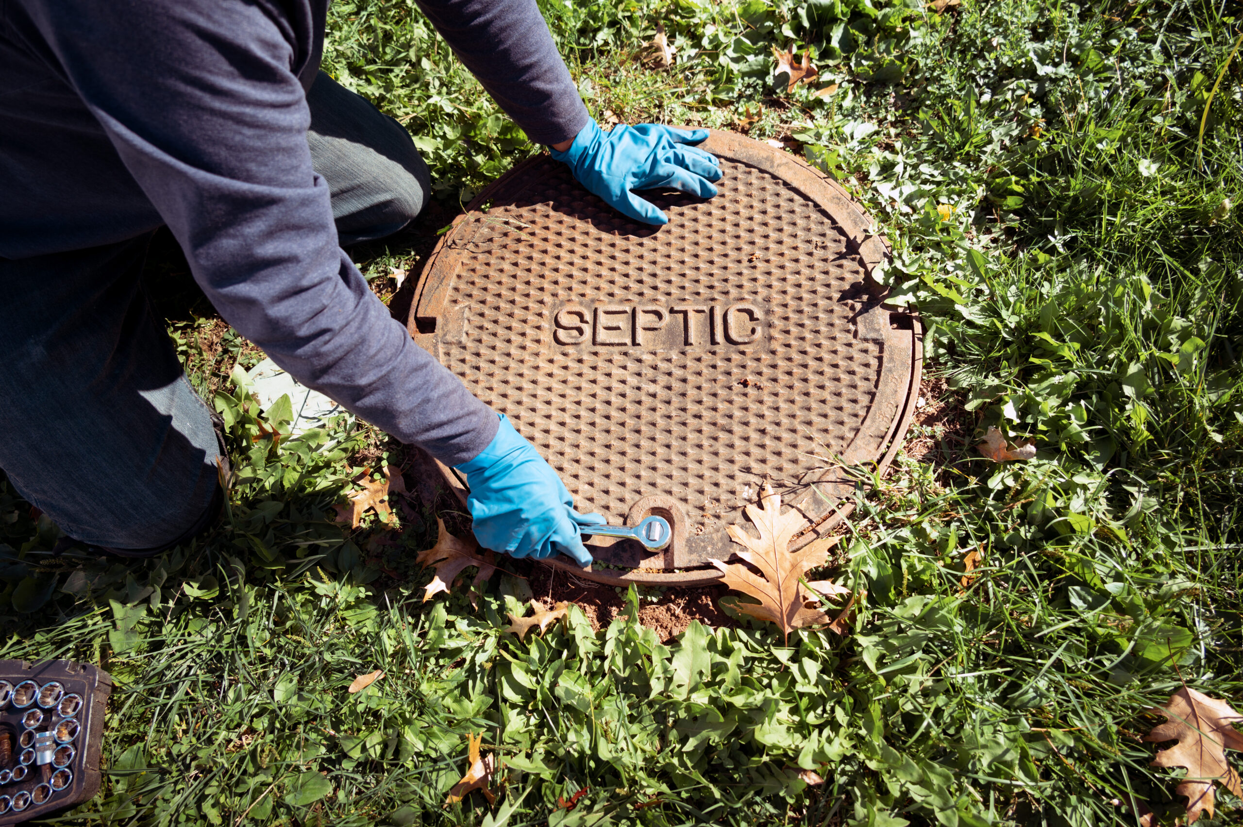 The lid of a septic tank